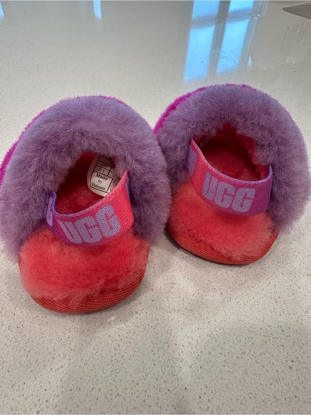 UGG Kids Multicolor Fuzzy Slide Slippers - Purple, Pink, Coral